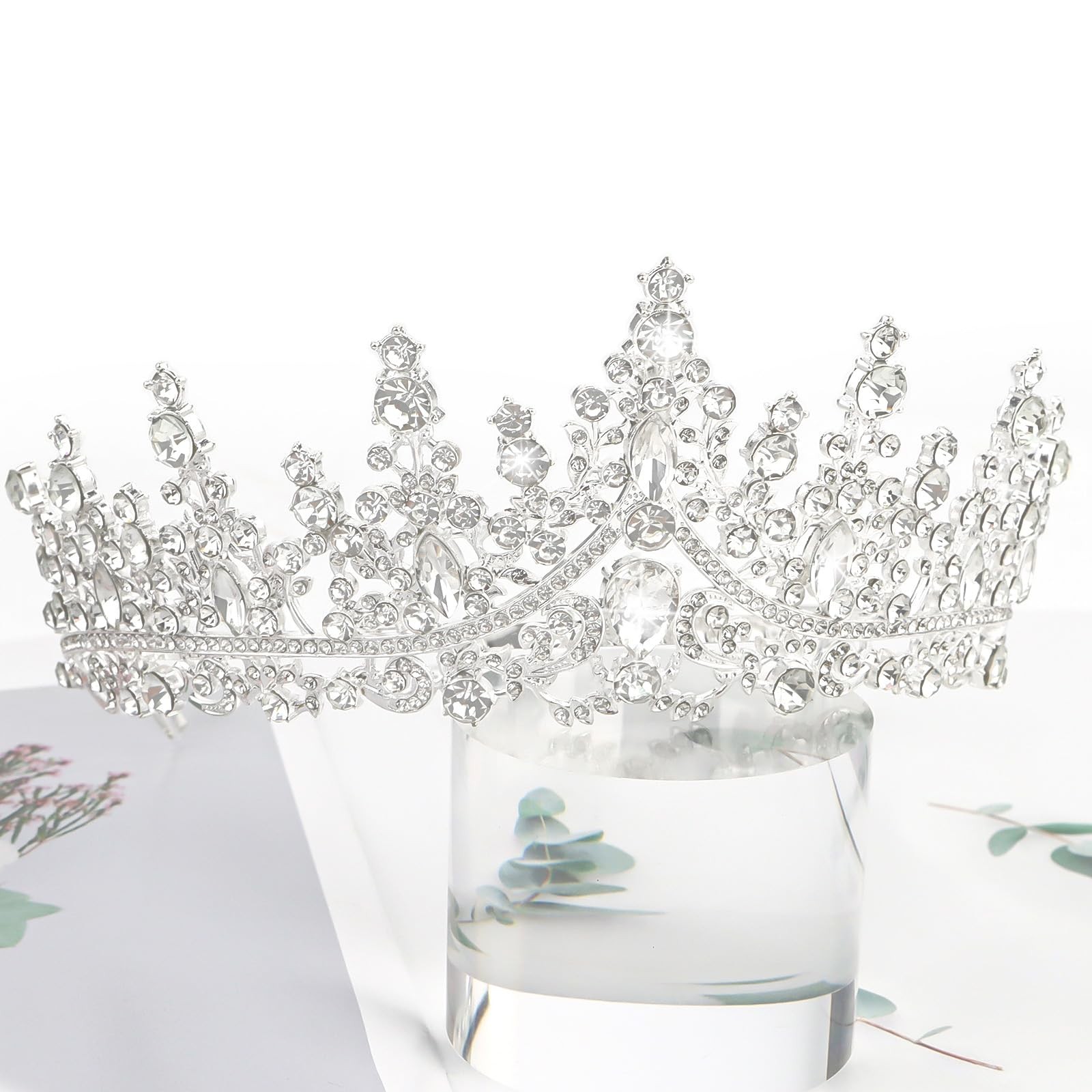 CURASA Silver Tiara and Crowns for 2.75 inches (H) x 6.3 (D),