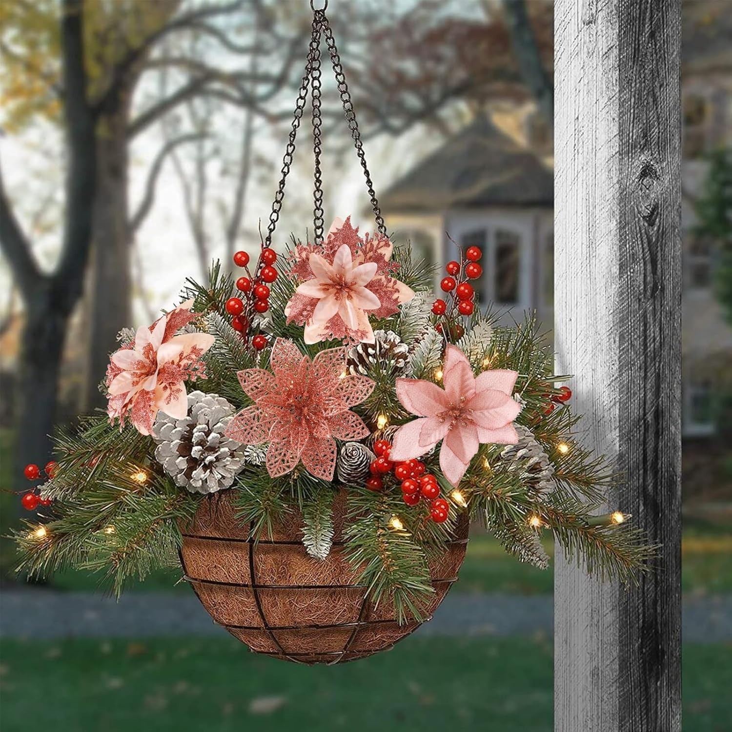 30pcs Poinsettia Artificial Christmas Flowers Decorations with Clips and Berr…