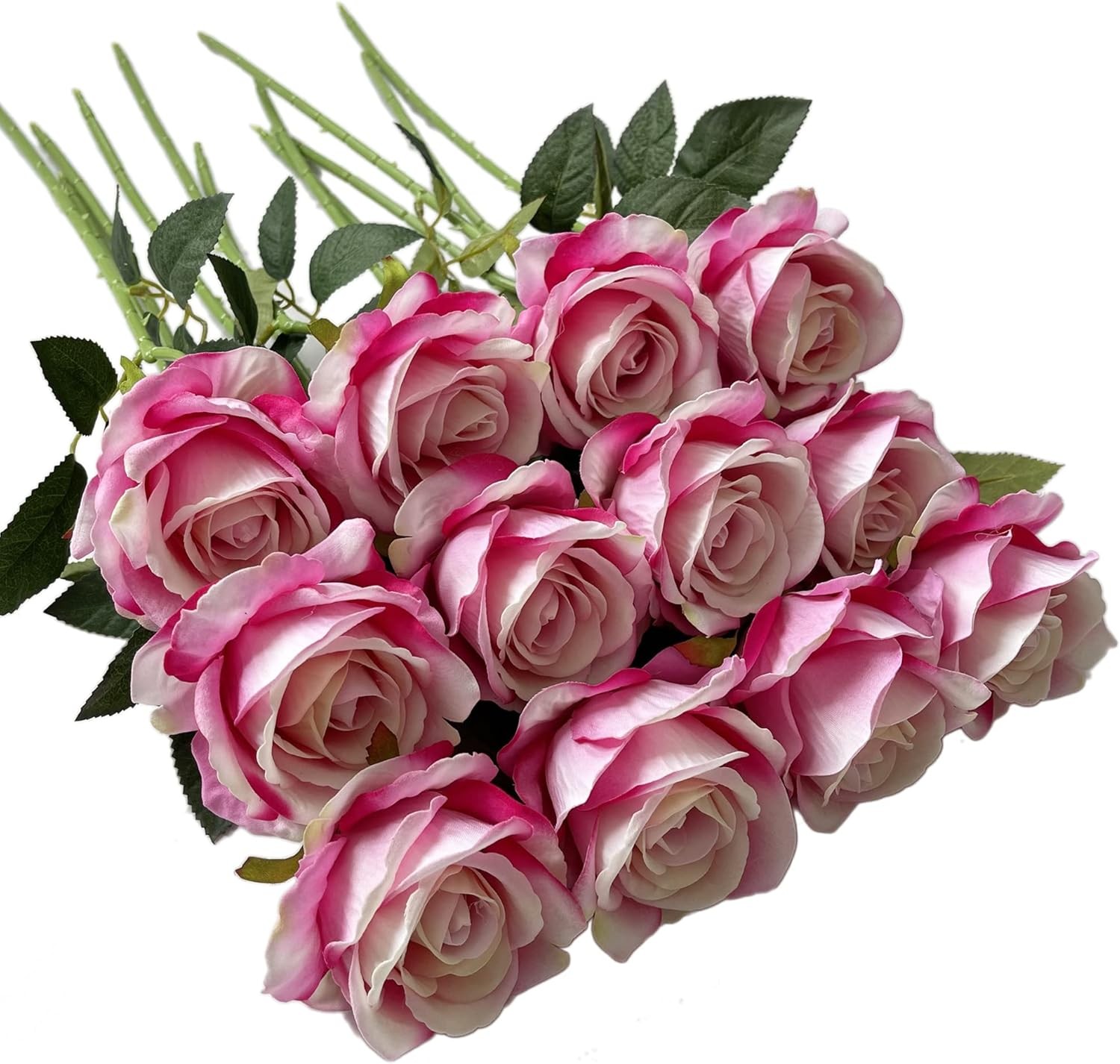UKELER Artificial Rose Flowers Dark Pink 12 Pcs Blossom Rose Flowers Real Touch