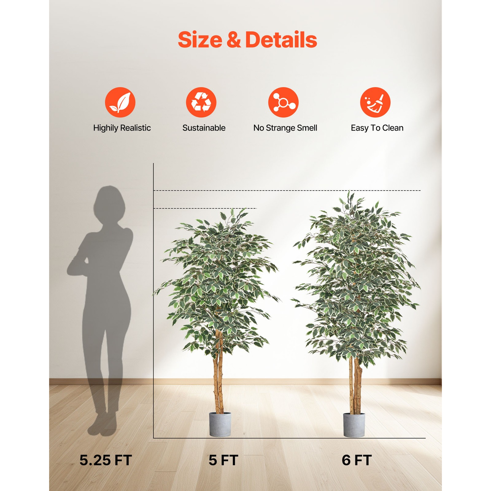Uimoso Artificial Ficus Tree 5ft Tall Faux Silk Plant Potted Indoor Home Decor