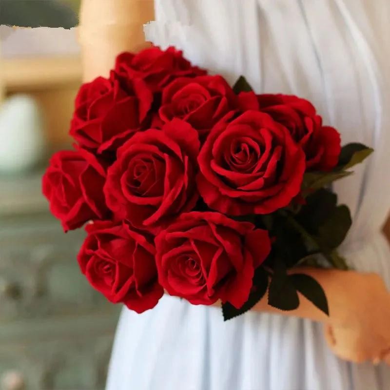 10x Red Roses Artificial Flowers Realistic Bouquet Home Decor Valentine Gifts Us