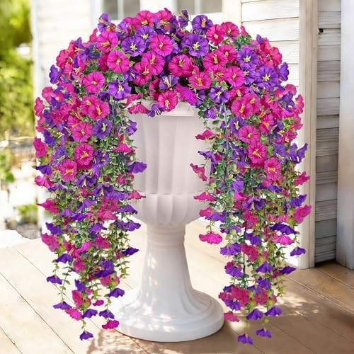 Artificial Hanging Flowers for Outdoors PCS 300 Blooms 2 Fuchsia & Lightpurple