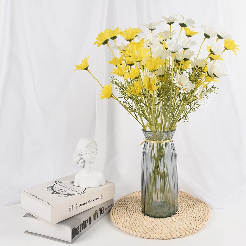 6PCS Artificial Daisy Flowers 21” Fake Daisy Flowers with Leaves Stems for Ho…