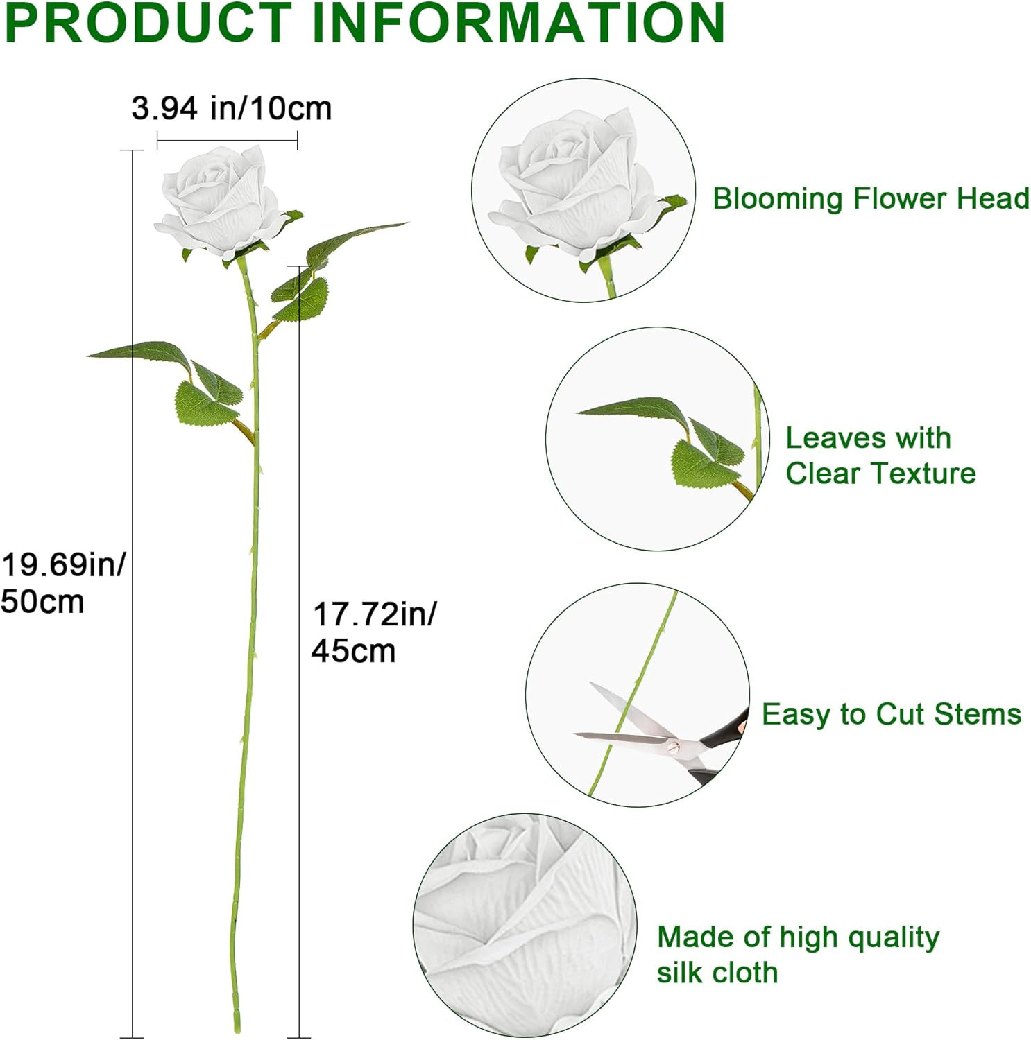 100PCS White Silk Rose Bouquet for Weddings, Home Decor & DIY Projects