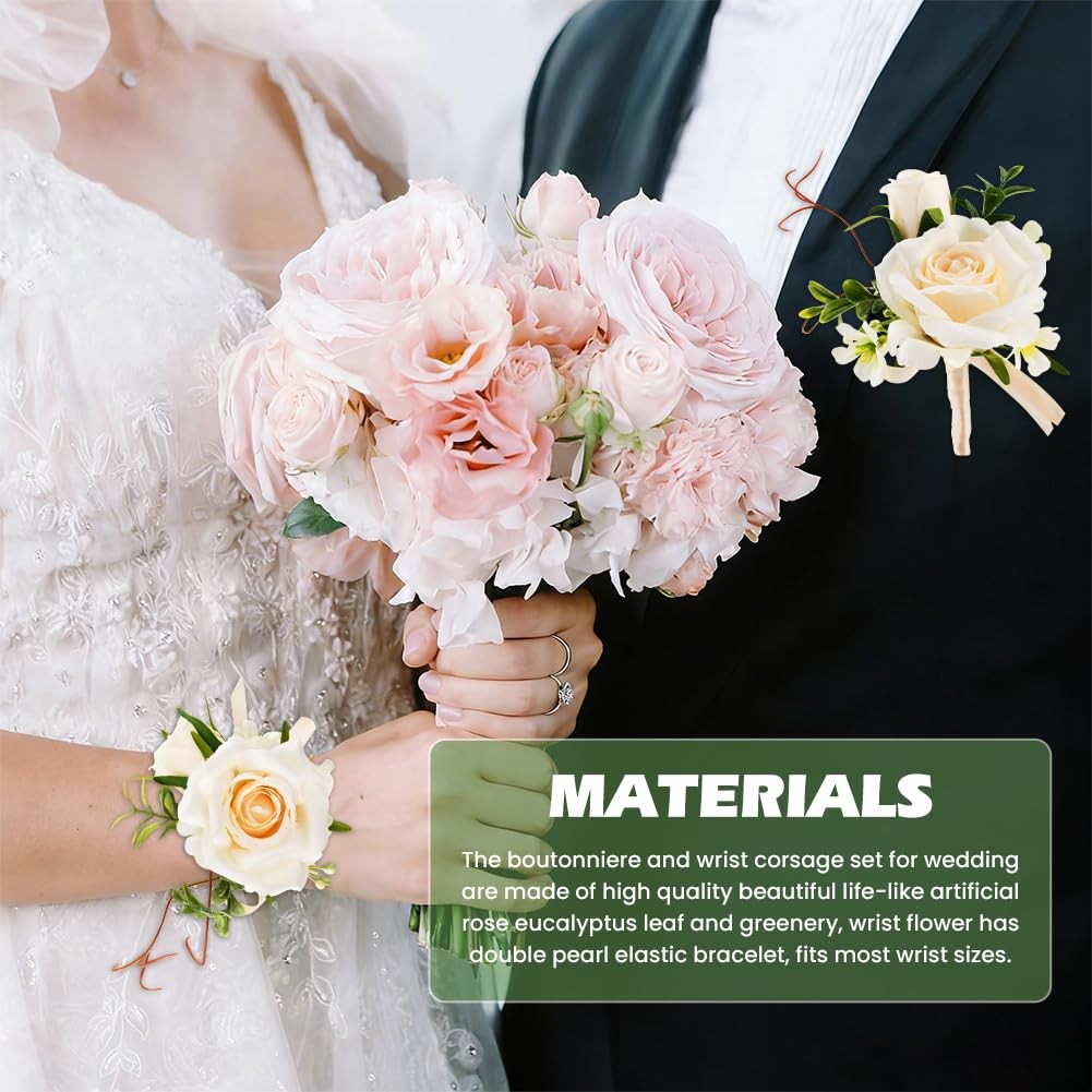 2Pcs Wrist Corsage and Boutonniere Set, Prom Wrist Corsage Artificial Flowers…