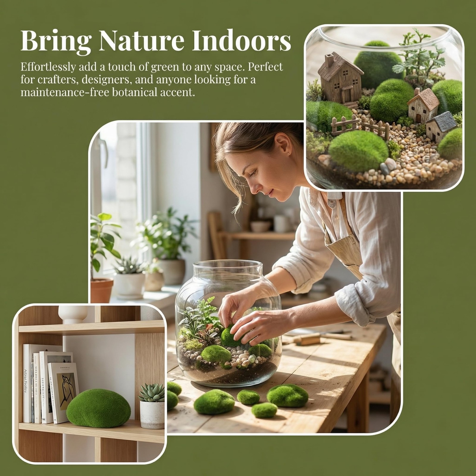 20 PCS Artificial Moss Rocks Faux Green Balls Fairy Garden Terrarium Stones