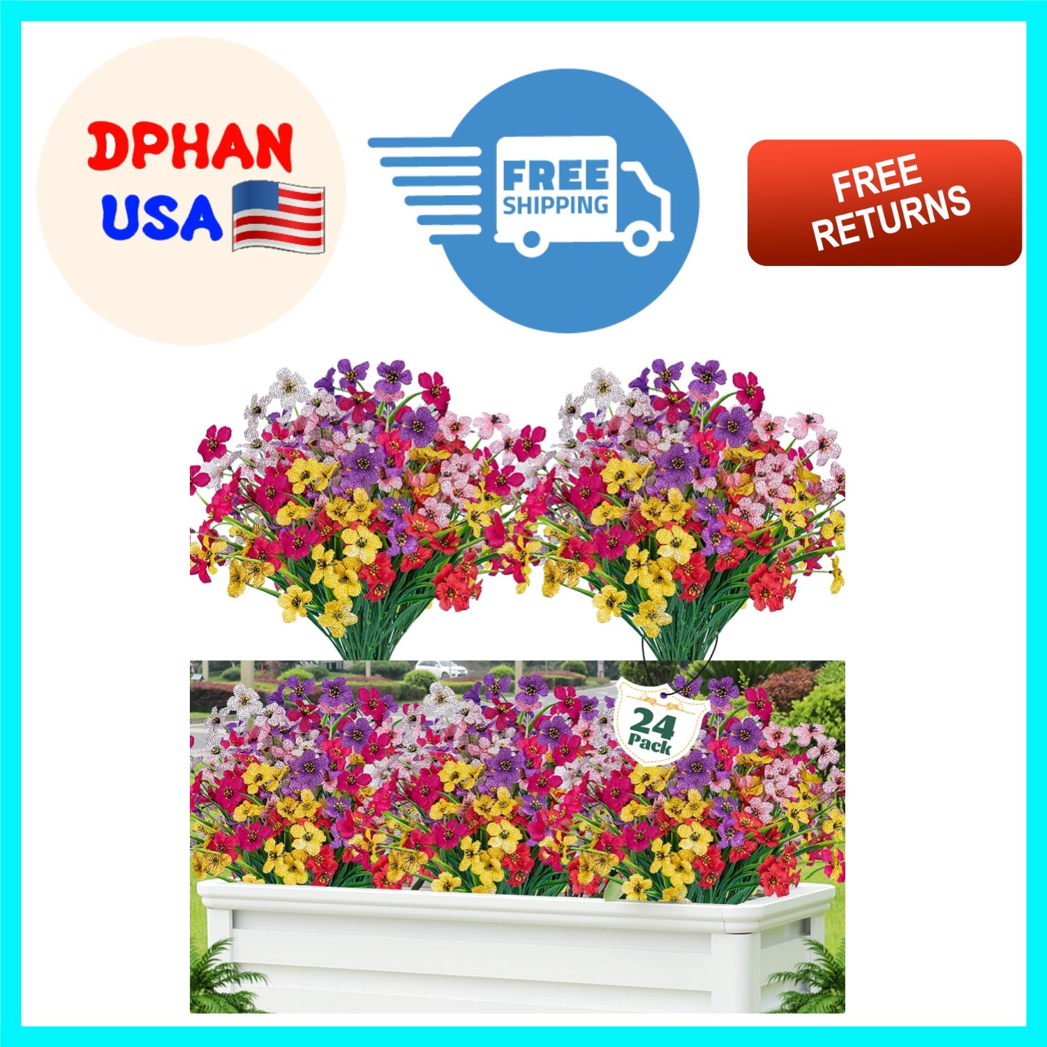 24 Pcs UV Resistant Artificial Flowers – Lifelike Decor for Indoors & Outdoors