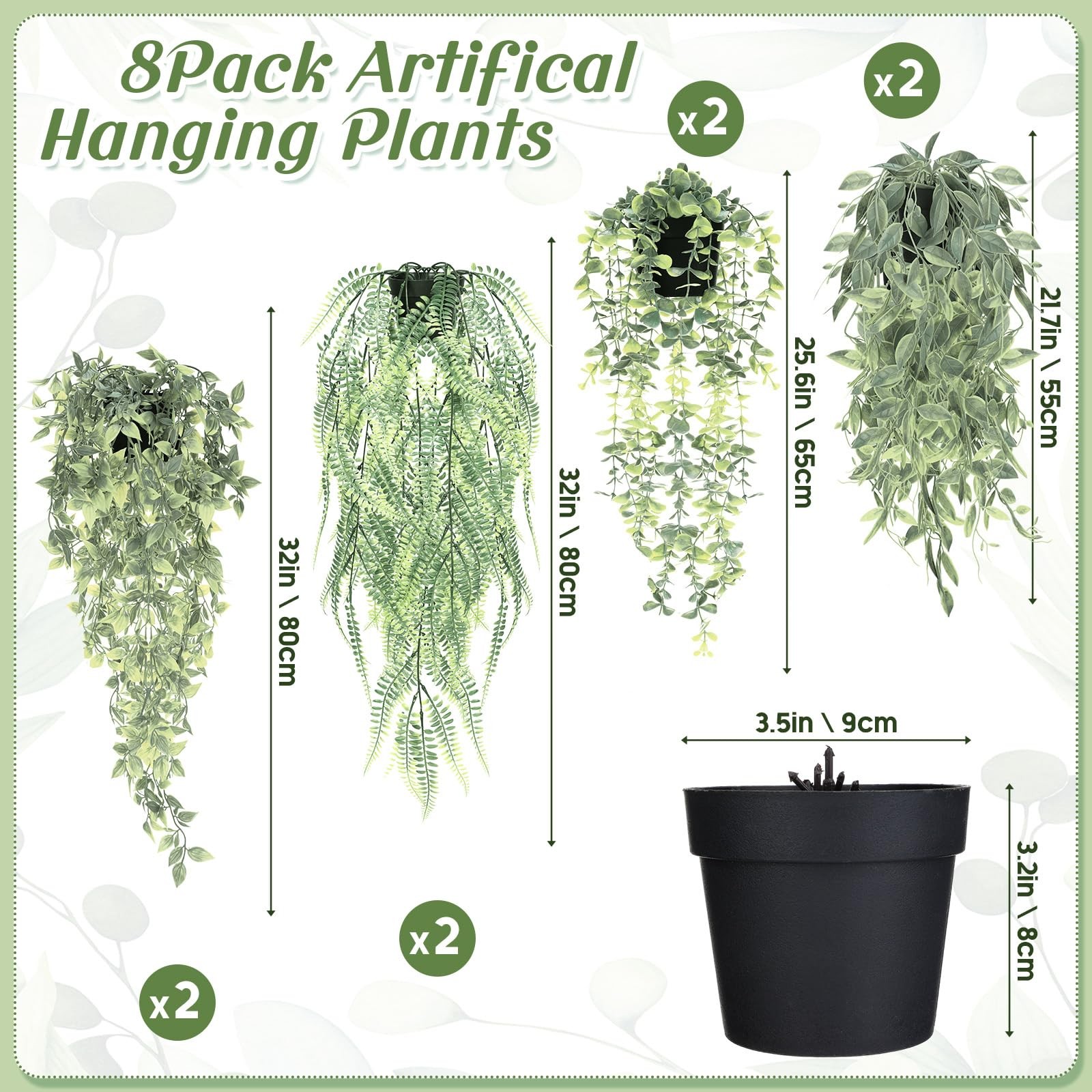 8 Pcs Fake Hanging Plants Artificial Hanging Plants Fake Potted Greenery Faux…
