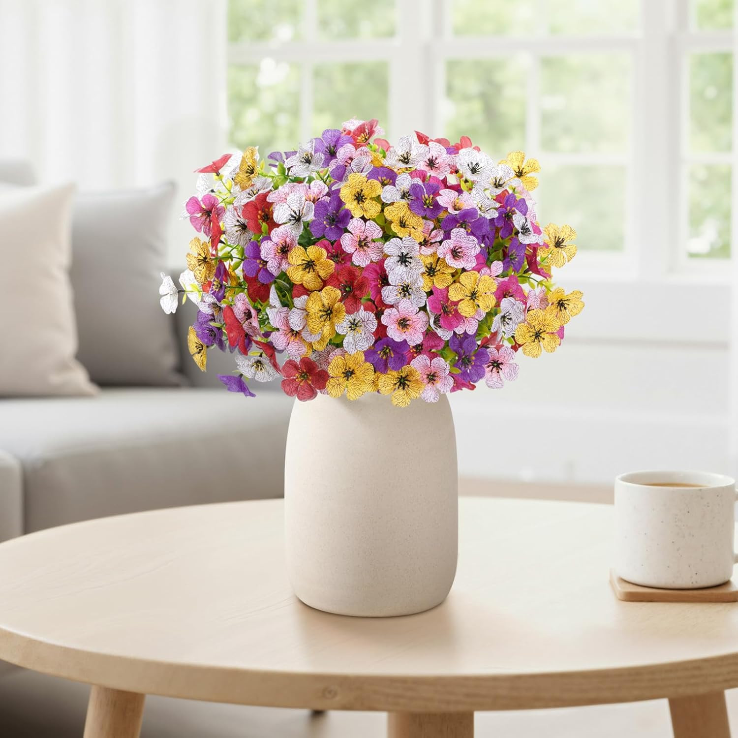 Artificial Flowers for Outdoor Indoor, 24 Bundles Plastic Fake Flowers Daisy wit