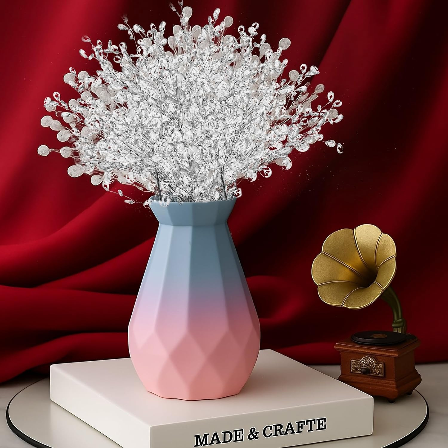 20PCS Acrylic Crystal Flower Branches – Clear Artificial Bead Drop Bouquets, Gli