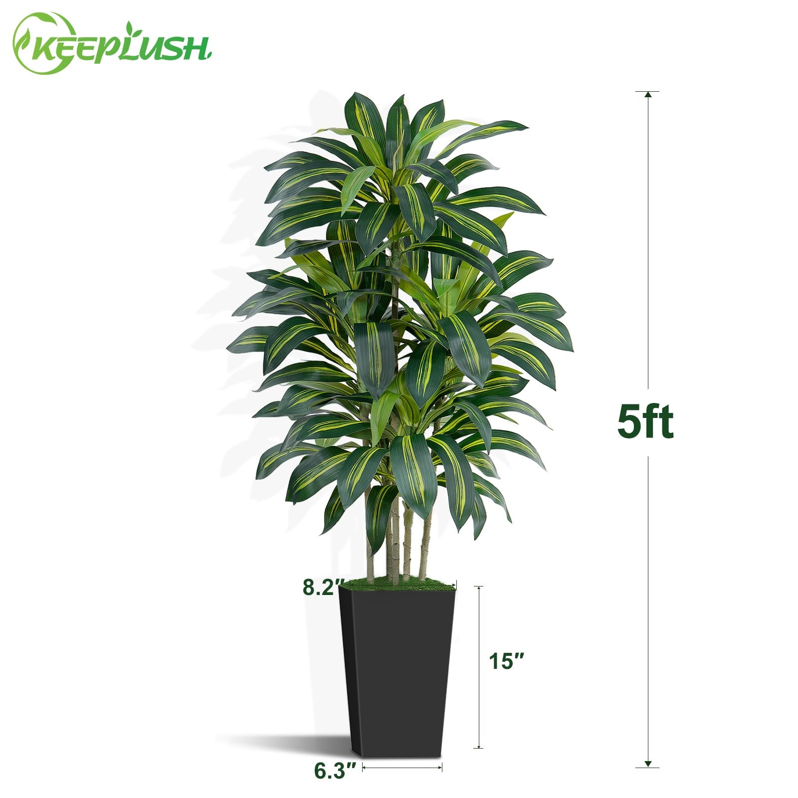 5FT Artificial Dracaena Tree – High-Density Foliage Fake Plant with Black Tal…