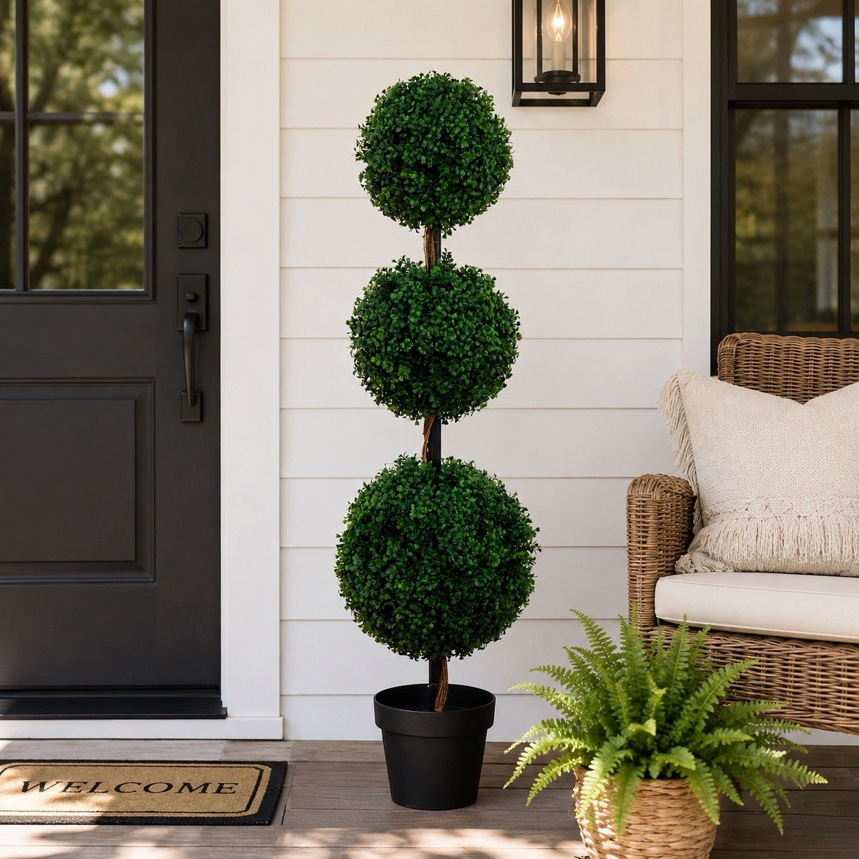 4’ UV Artificial Triple Ball Boxwood Topiary Tree Indoor/Outdoor