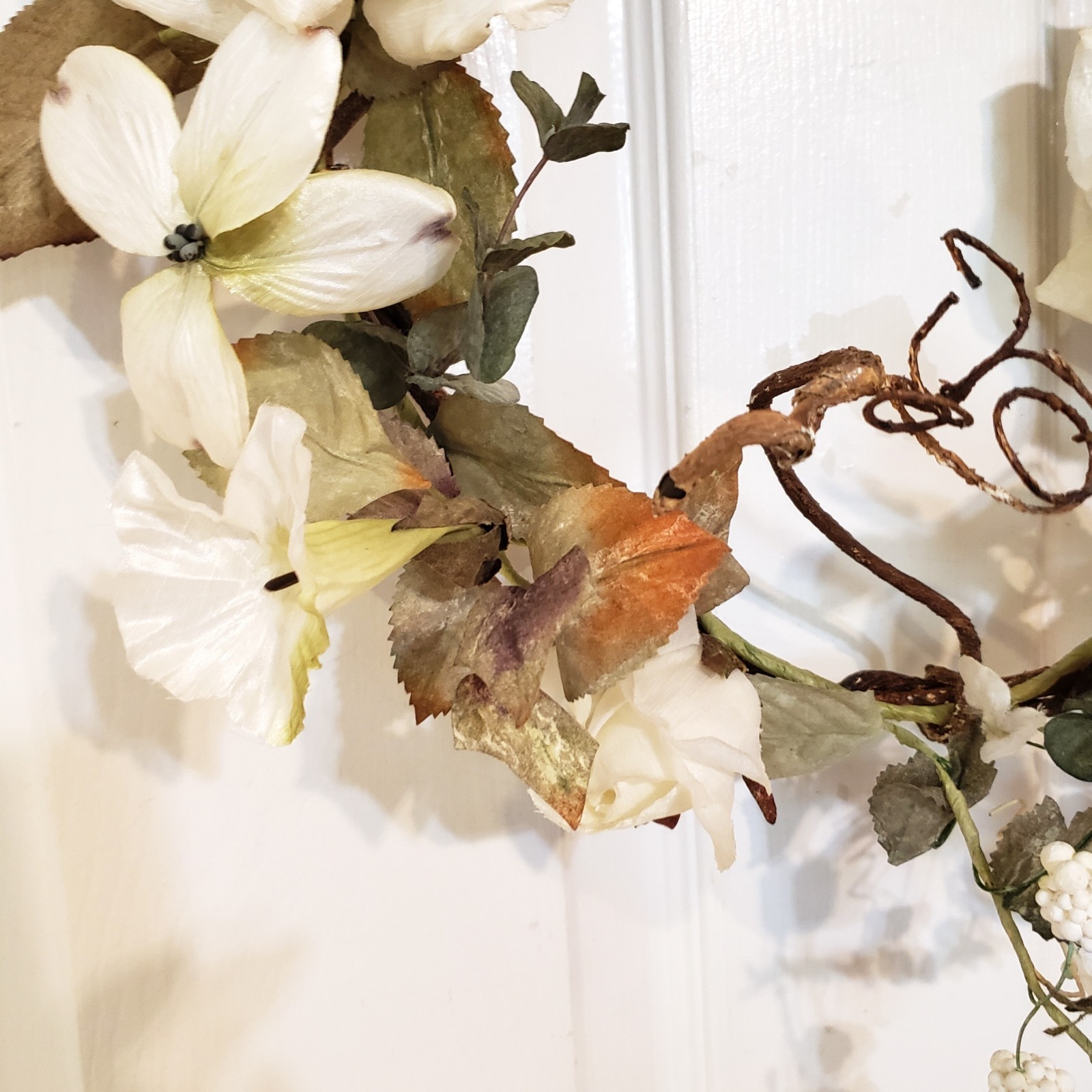 Vintage White Rose and Dogwood Wreath, Wedding Wall Hanging