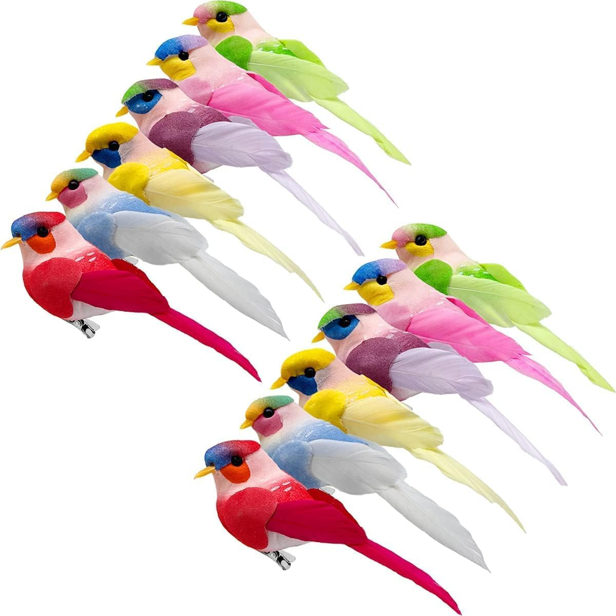 12PCS Colorful Artificial Birds for Decoration Spring Courtyard Trees Flower Arr