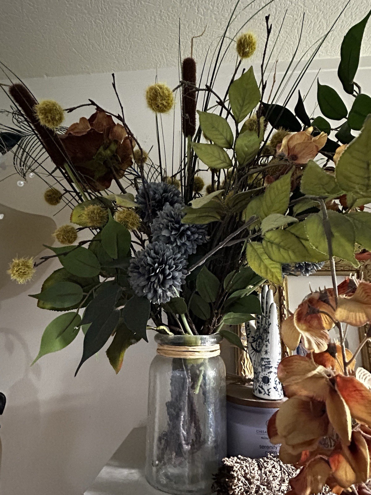 Artificial Flower Arrangement Centerpiece in Glass Jar, Mixed Colors, beautiful