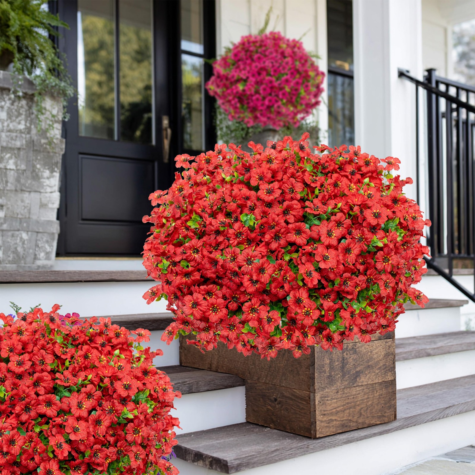 Artificial Flowers for Outdoors, 16 Bundles Fake Plants (PureRed)