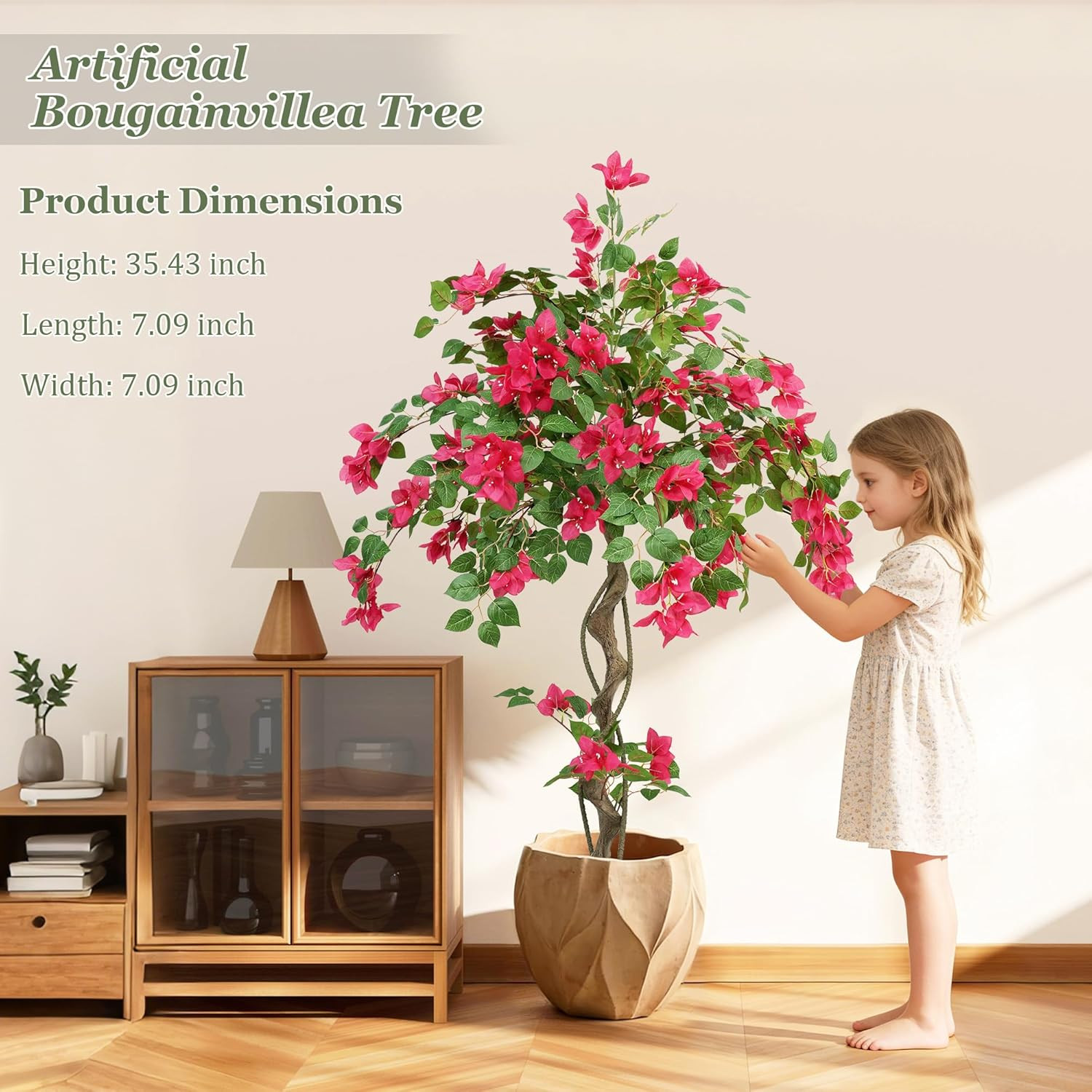 4FT Artificial Bougainvillea Tree with Realistic Pink Silk Flowers, Tall Faux Fl