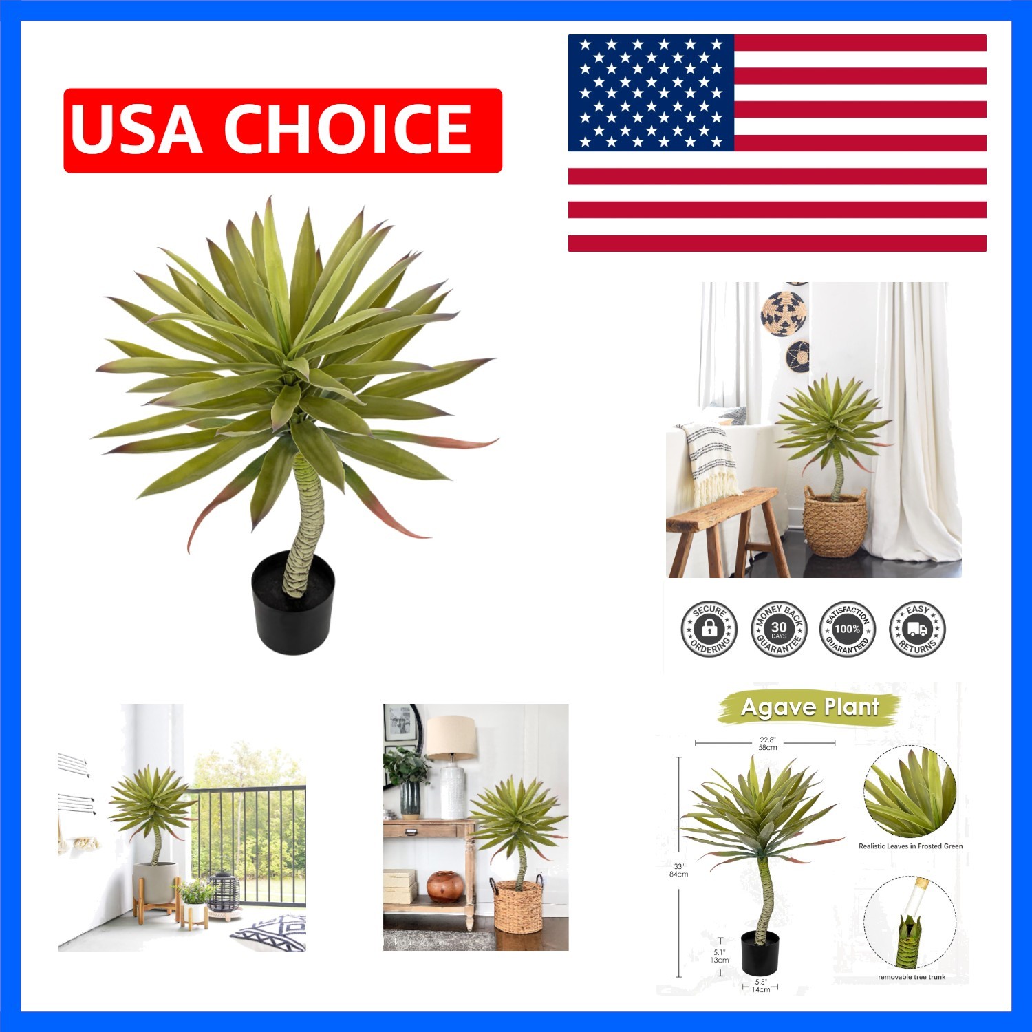 Large Fake Agave Plants 2.76ft/33in Tall Artificial Yucca Plants in Black Pot…