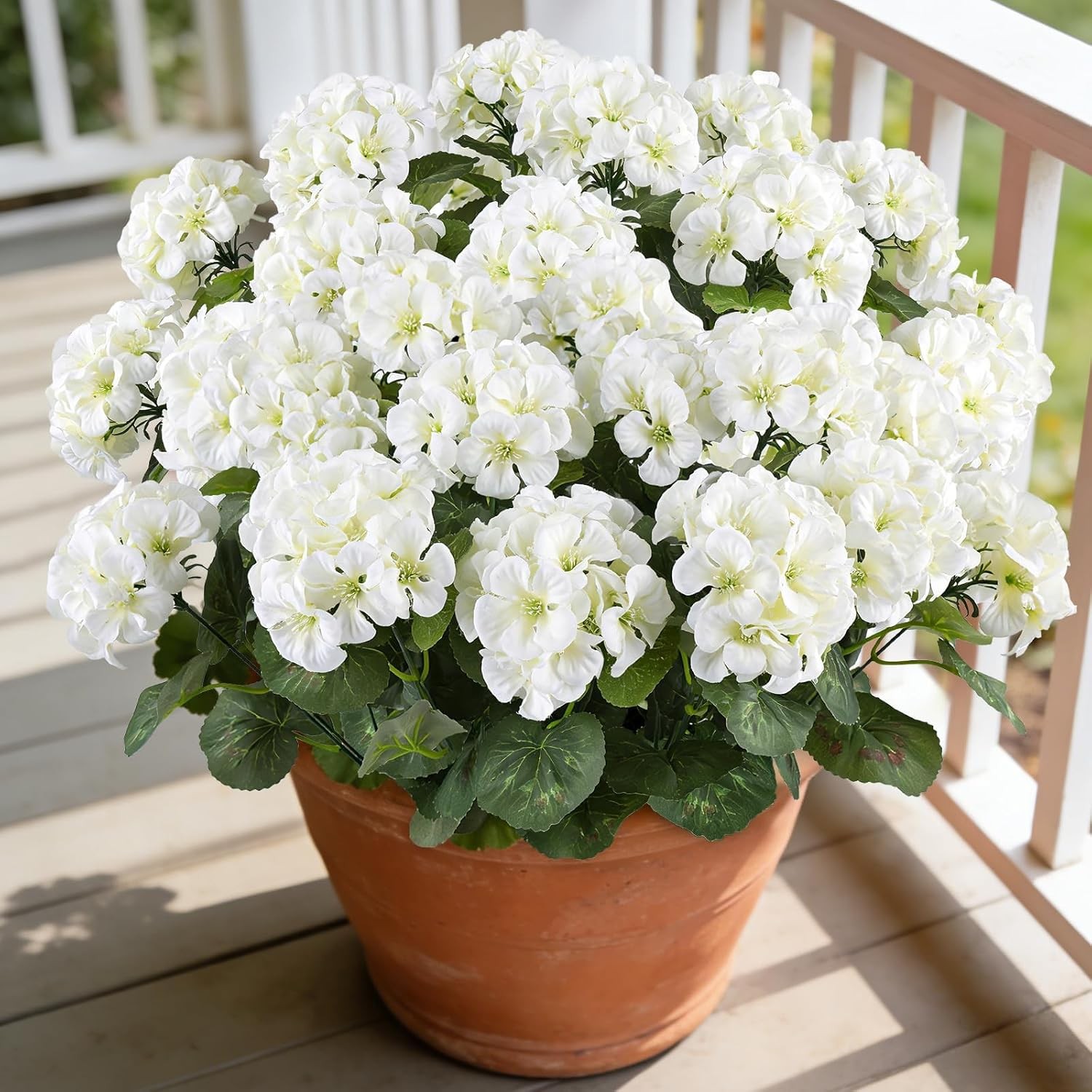 6 Bundles Red Geraniums Silk, Artificial Outdoor Planter Decor