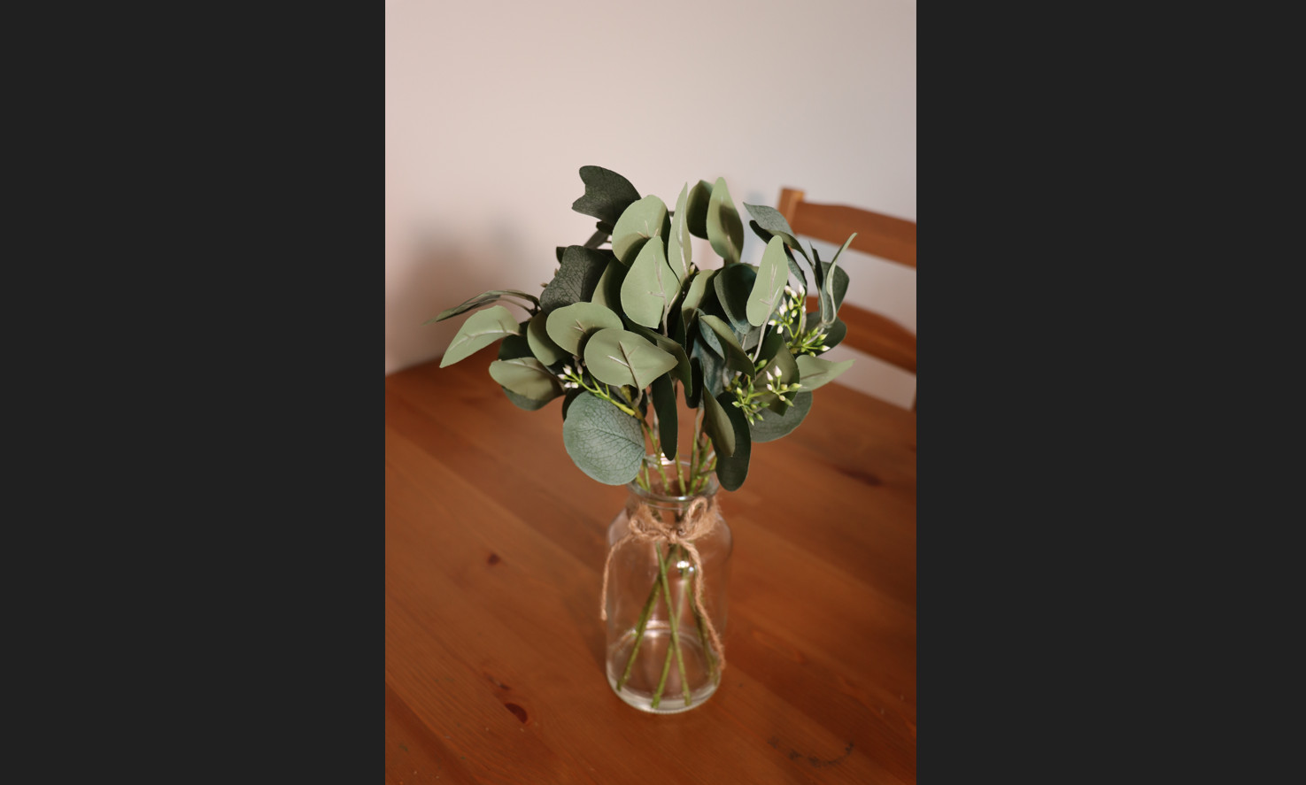Artificial Eucalyptus in Glass Vase with White Buds Rustic Farmhouse Decor