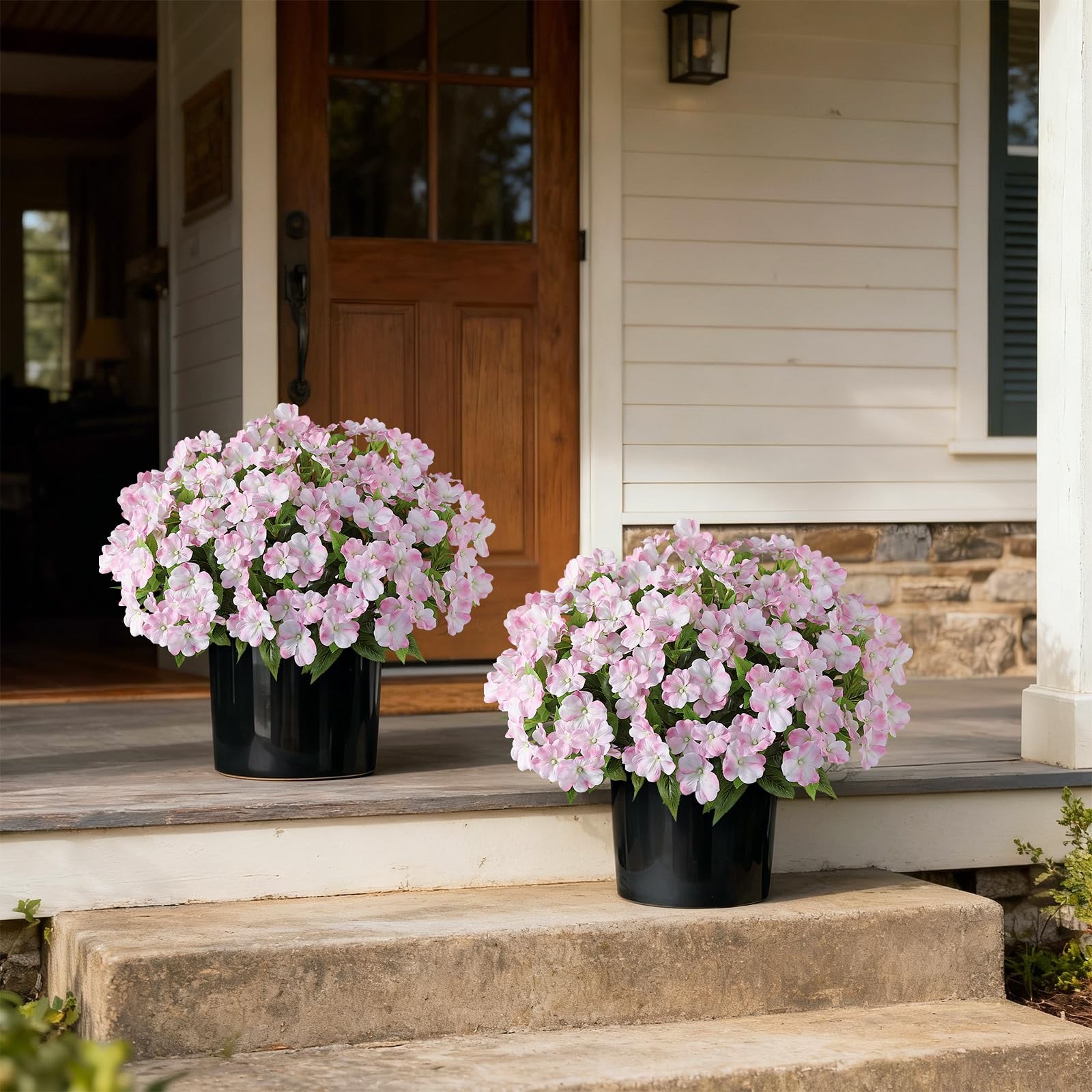 2 Set of Artificial Impatiens Topiary Trees – Fake Silk Flower Potted Plants,…