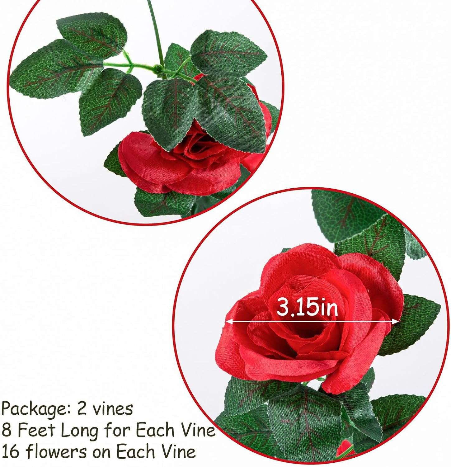 2 Pack (16FT) Artificial Rose Vine Fake Flowers Garland Hanging Silk Rose Ivy Pl