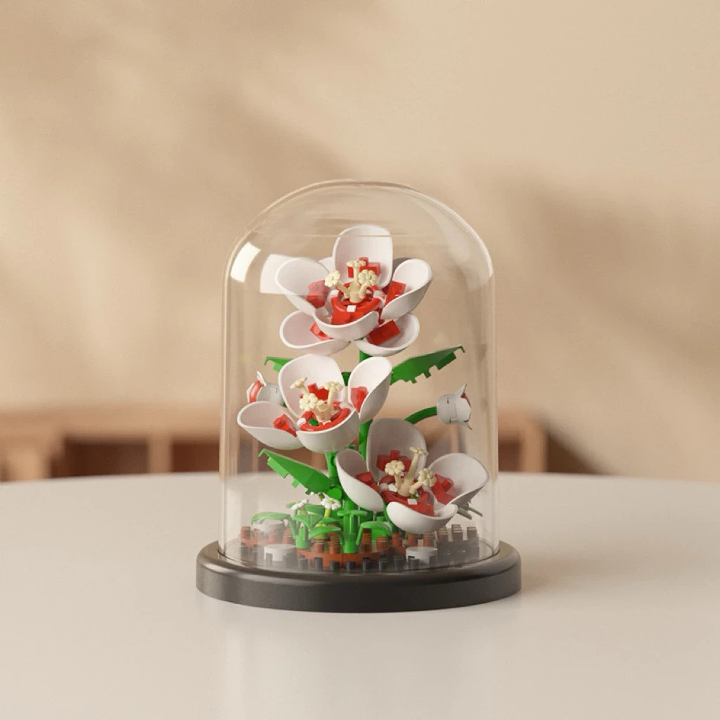 New Flower (White Red) Assembled Toys Building Blocks Potted Plant Ornaments