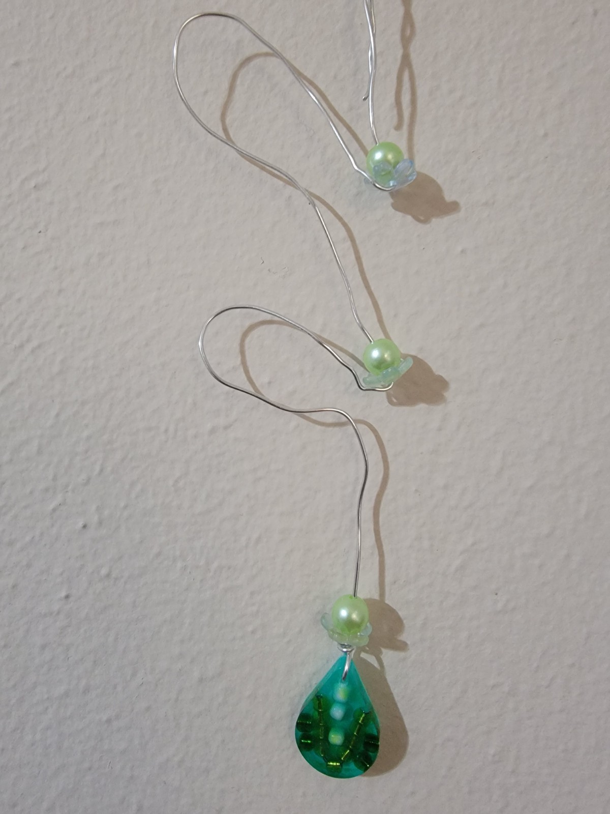 resin artwork wall decor green with bead and flowers 3×12