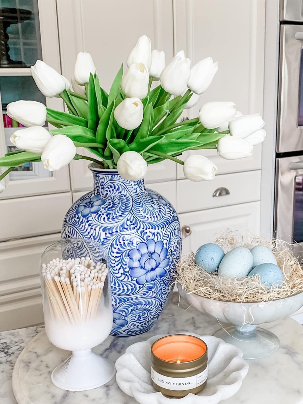 White Tulips Artificial Flowers 18Pcs Faux Silk Tulip Real Touch Tulip Fake F
