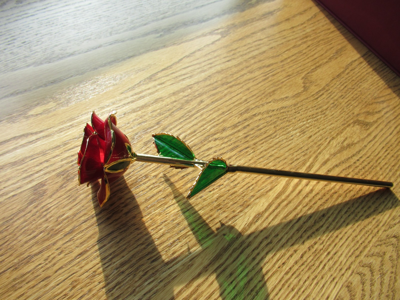 Lacquer Dipped 24k Gold Trimmed Real Preserved Red Rose 11″ Long