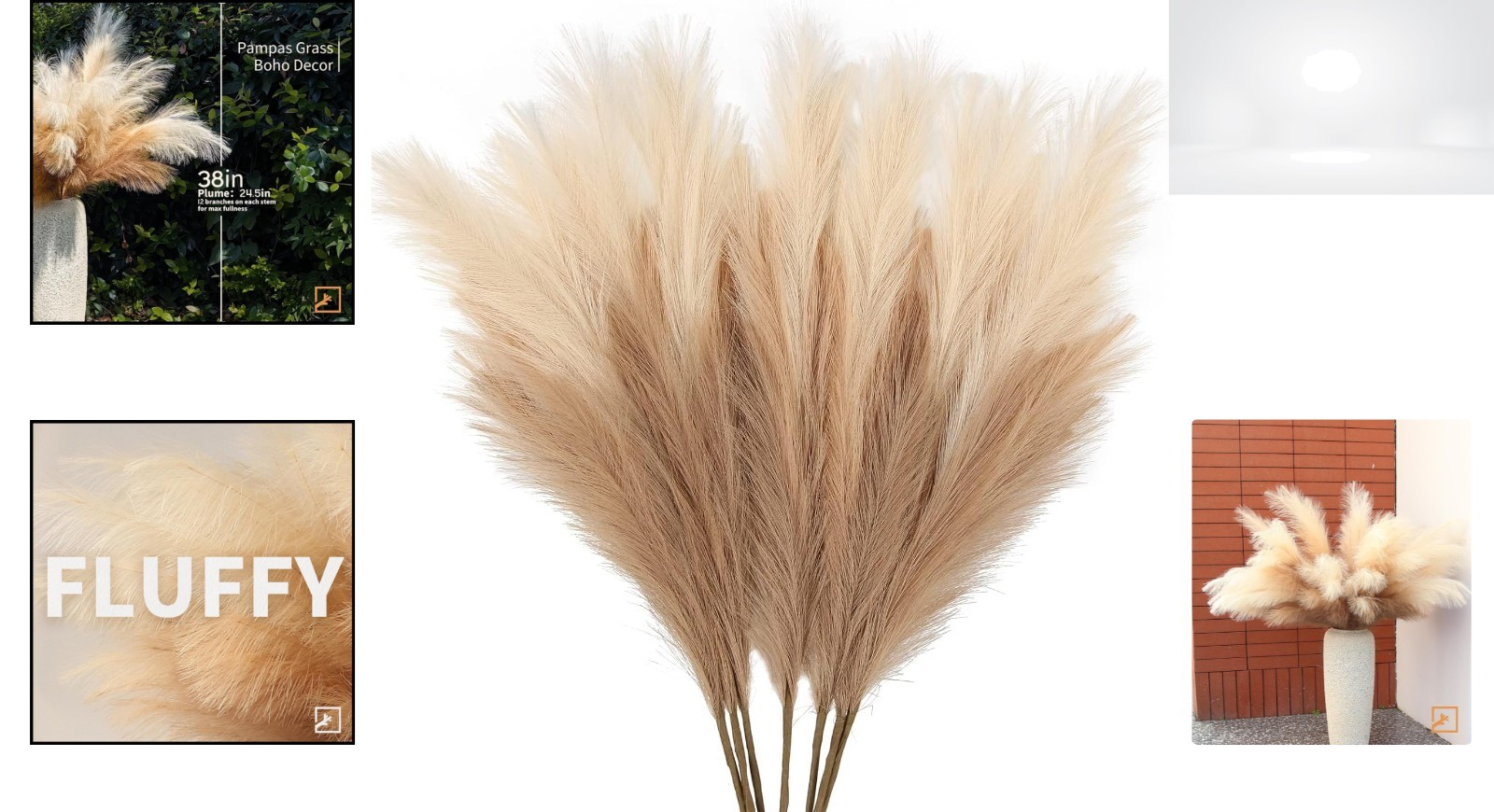 Pampas Grass 7pcs 38in Artificial Fluffy Stems Beige Coffee Brown for Vase Decor