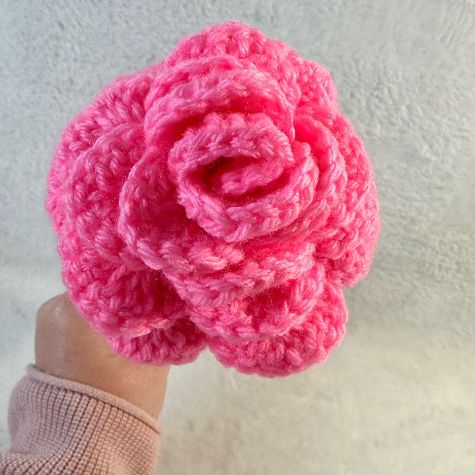 Handmade Crochet Rose Unisex OS Hot Pink New Everlasting Yarn Flower Decor
