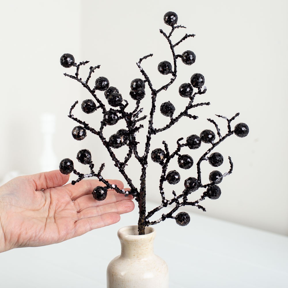 3 Factory Direct Craft Black Glittered Artificial Berry Sprays