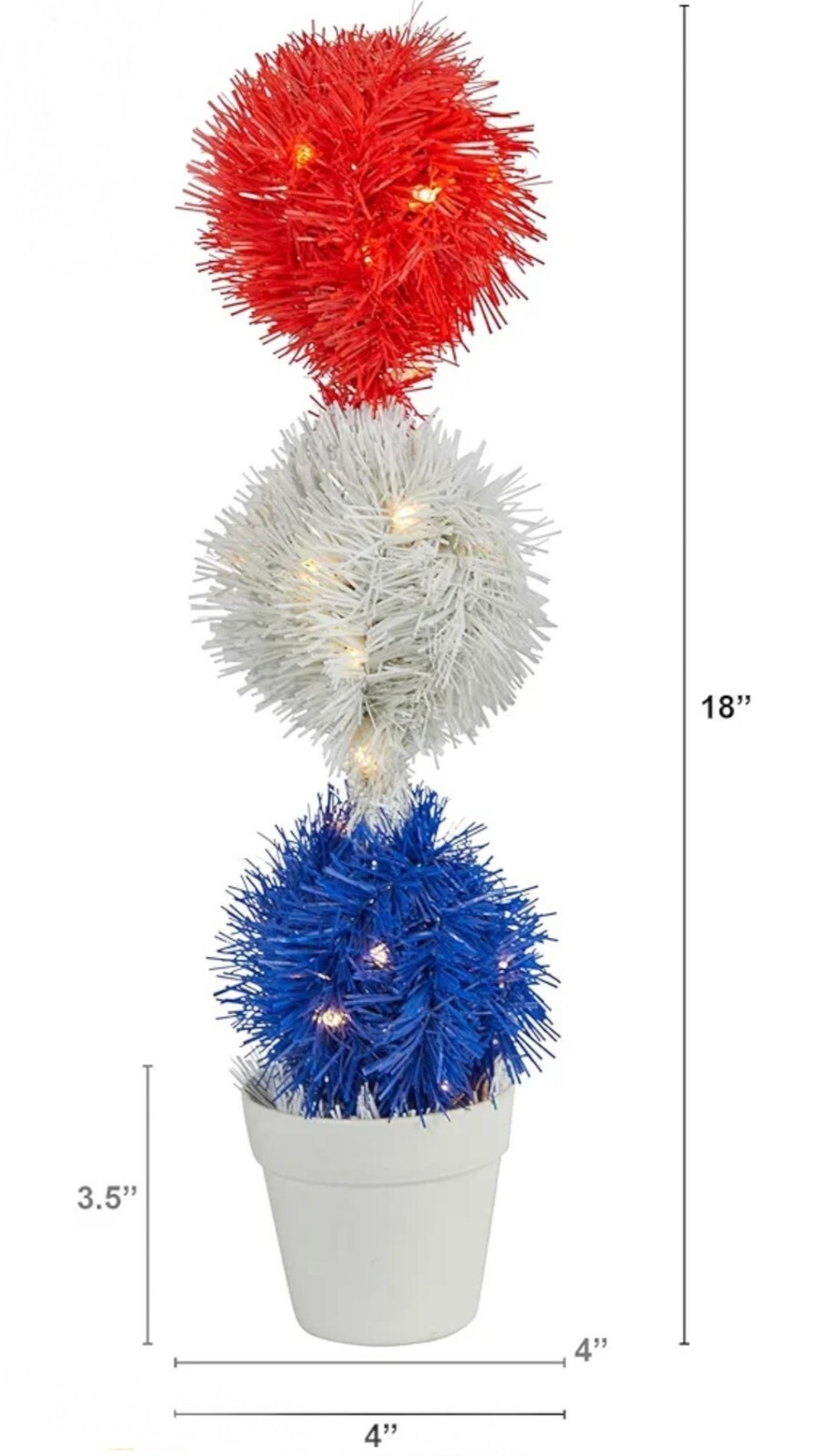 2′ Red White And Blue Americana Topiary Plant Decor With 35 Warm White Lights