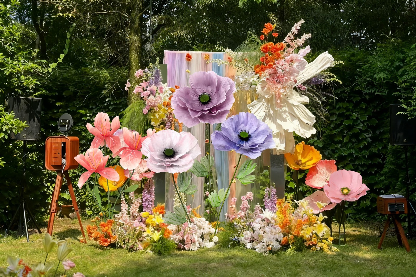 Standing Corn Poppy, Giant 5.58ft Life-Size Faux Blooms with Flexible Stem Me…