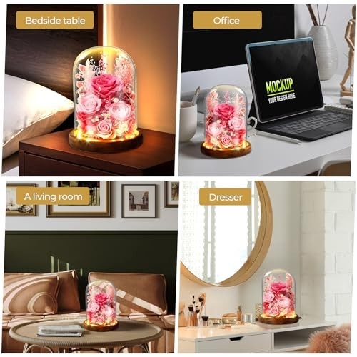 LED Glass Dome Flower Light – Long-Lasting Real Flower Gift for Women, Moms & Fr