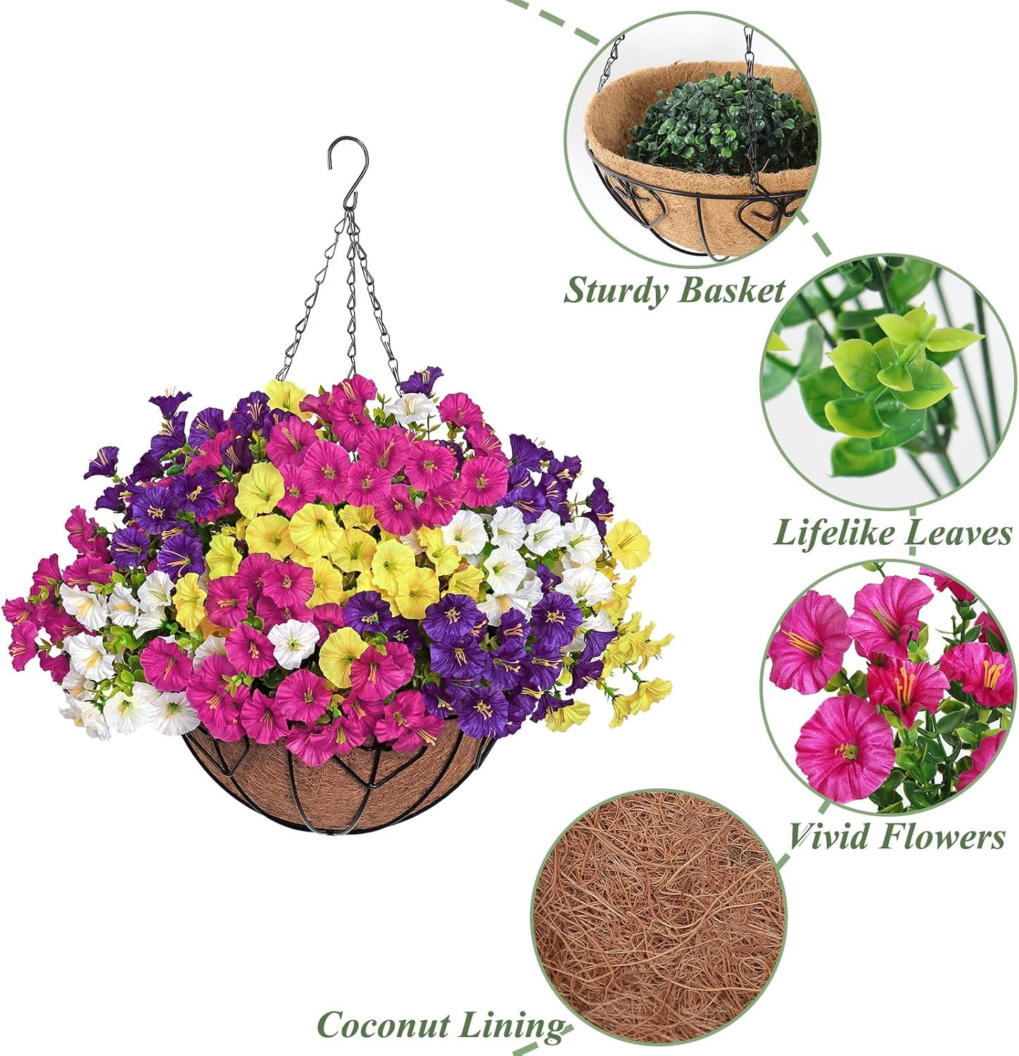 Faux Silk Morning Glory Hanging Flower Baskets – 2 Set for Indoor/Outdoor Decor