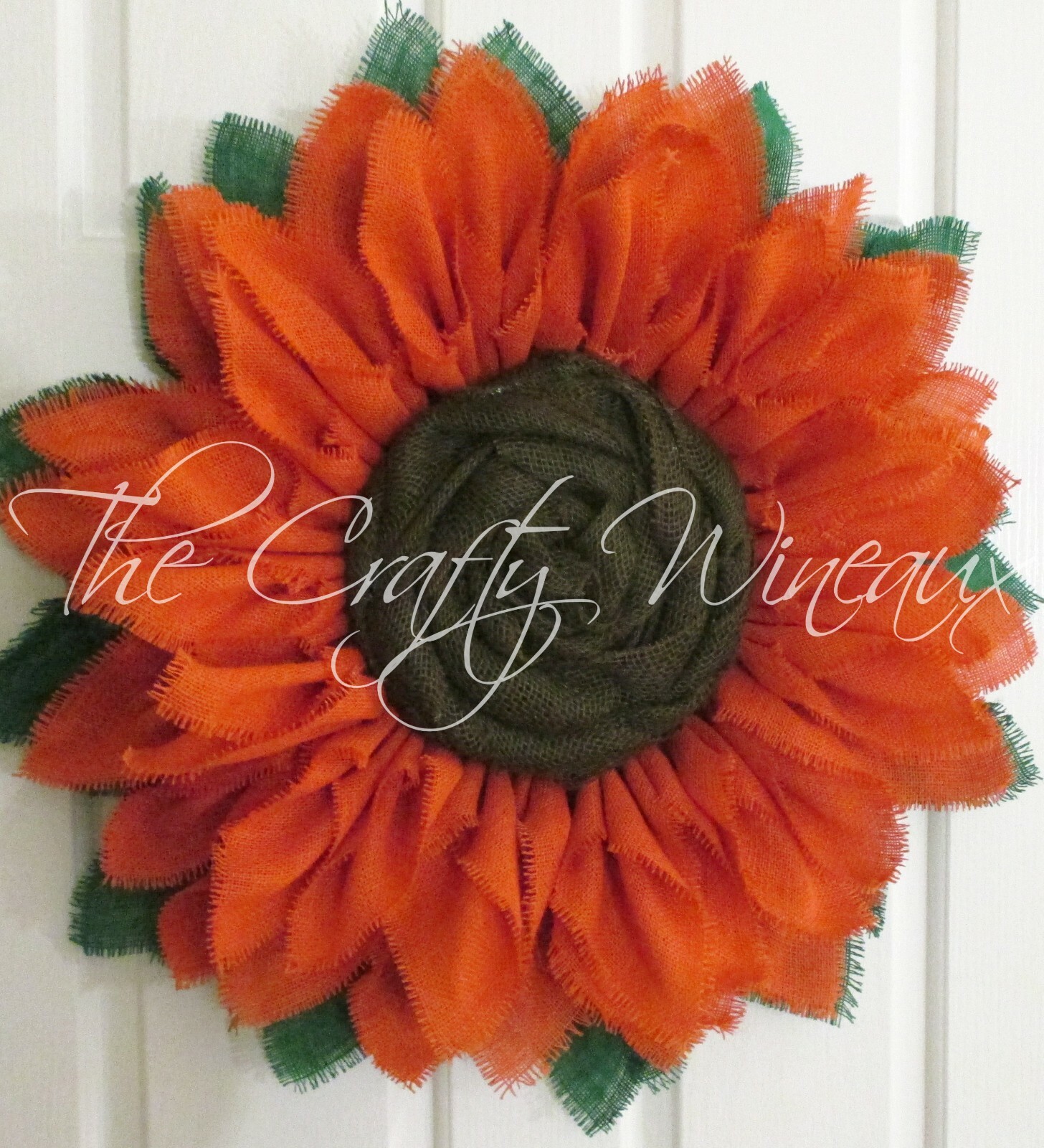 The Crafty Wineaux – Extra Thick 25″ Rich Tangerine Burlap Sunflower Wreath