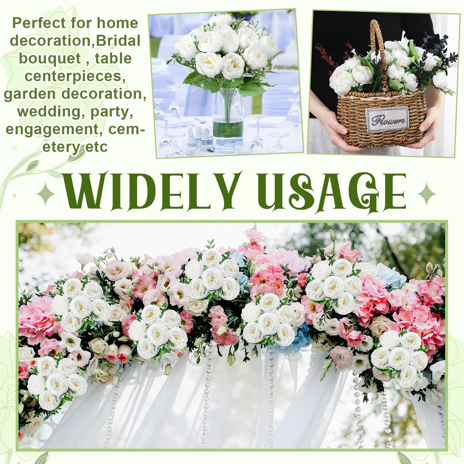 Ovveroche 8 Pack White Peonies Artificial Flowers, Fake Silk Hydrangea Bouque…