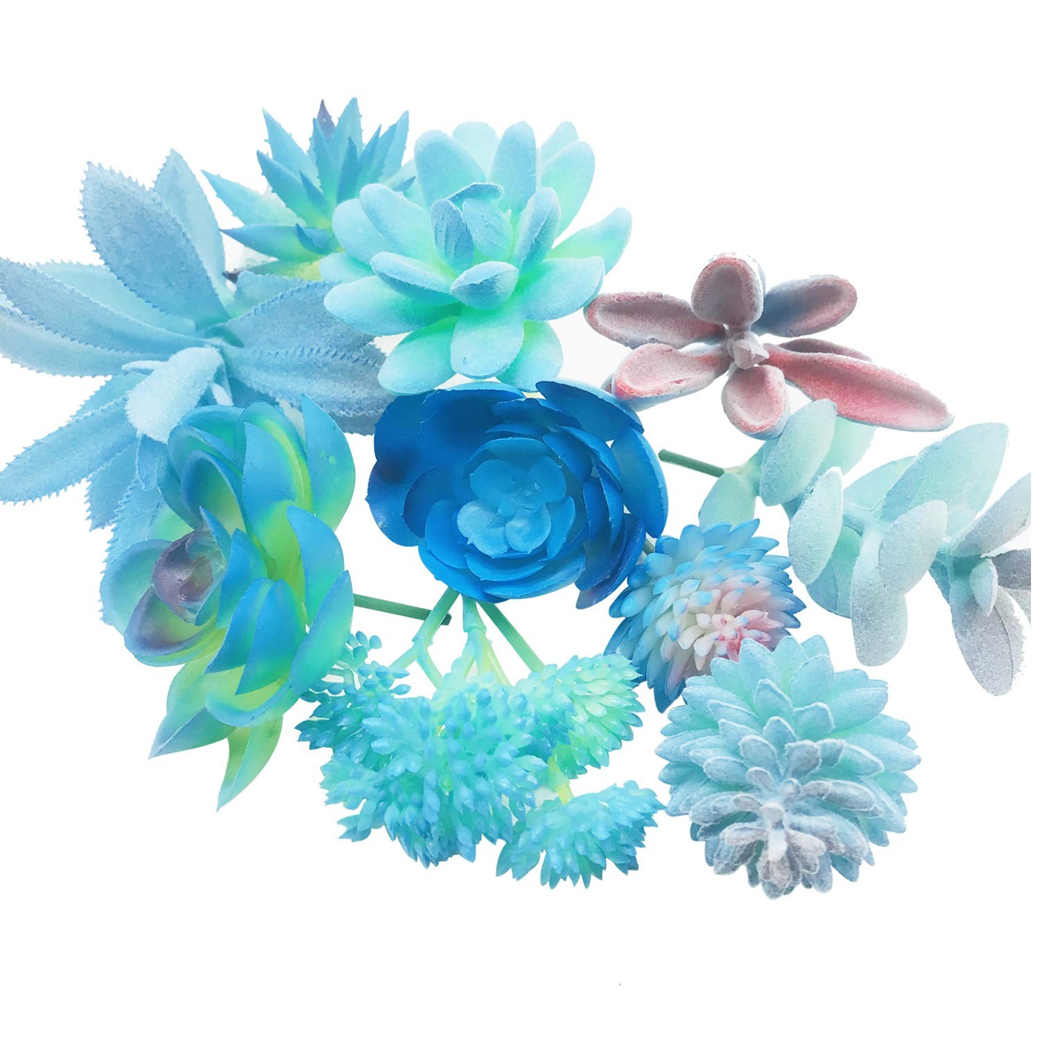 Woohome 10 PCS Artificial Succulent Plants, Blue Fake Succulent, Unpotted Faux