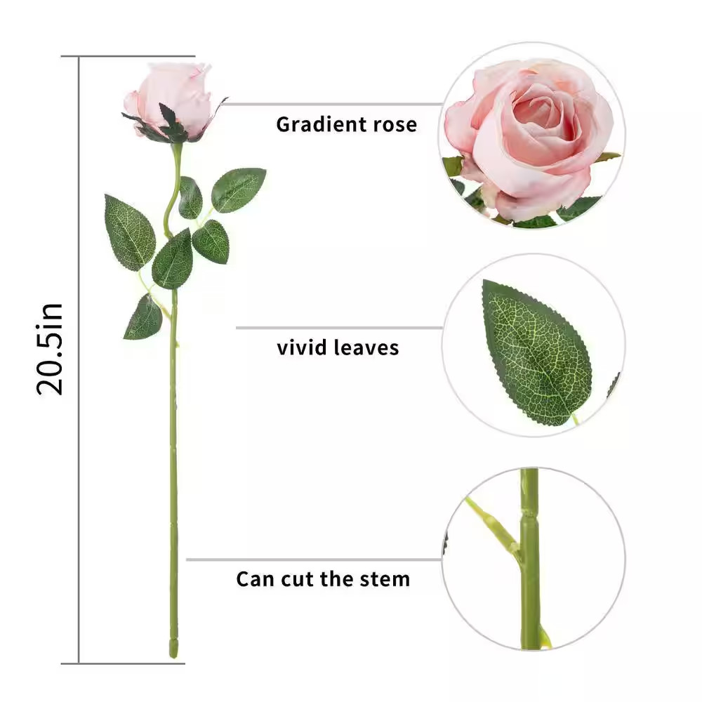 20 .5″H 10Pcs Artificial Rose Flowers Long Stem Fake Silk Roses for DIY Wedding