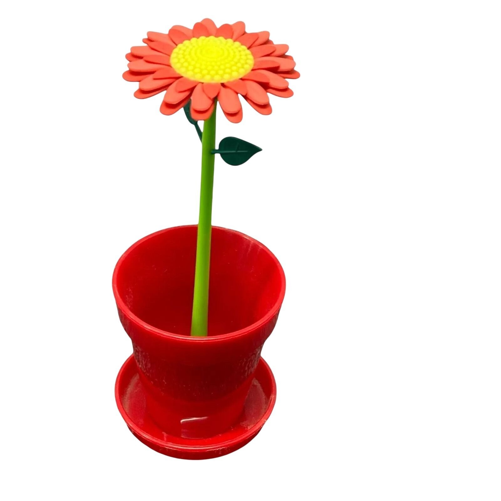 Artificial Red Daisy Flower In Red Pot With Saucer For Home & Office Décor Organ