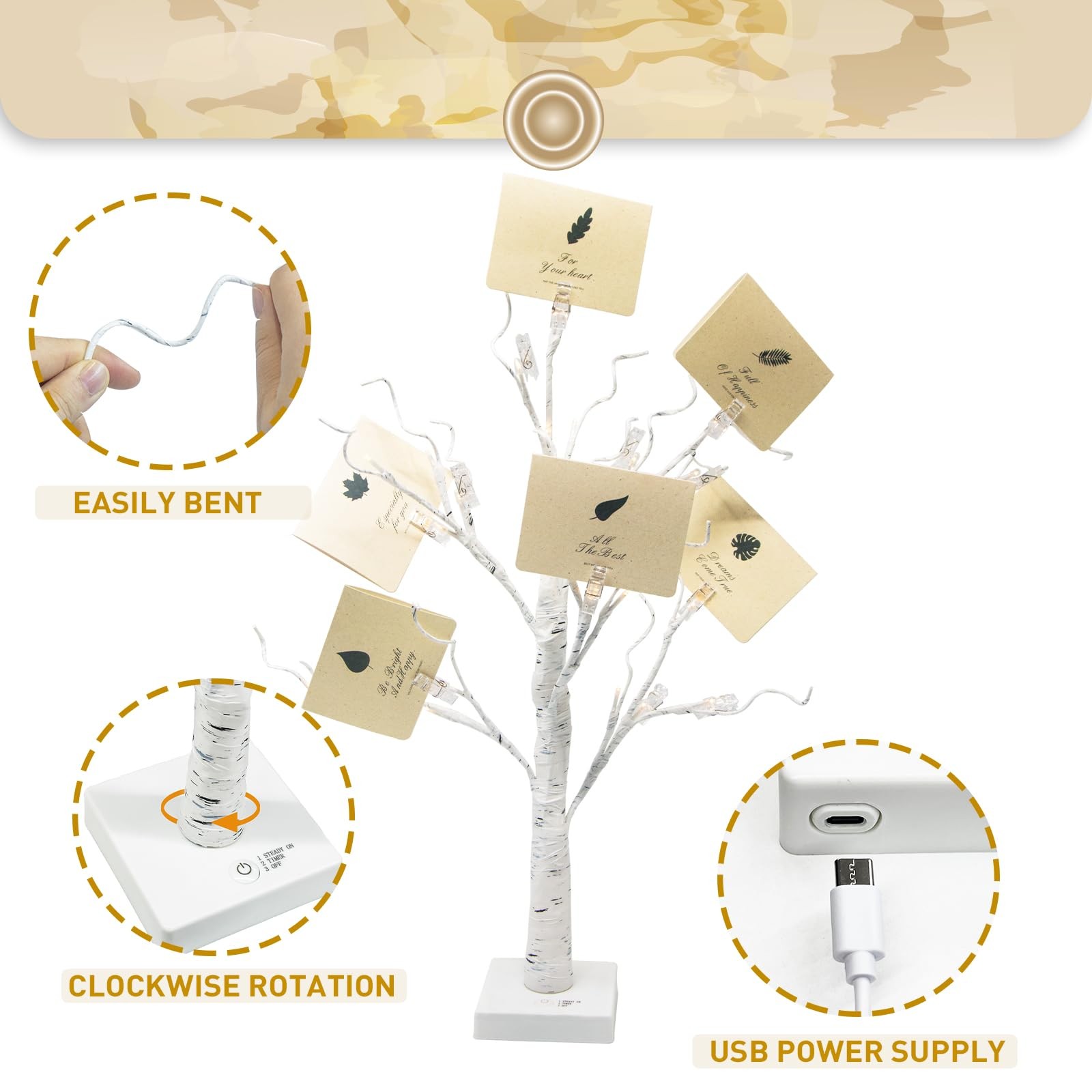 Money Tree Gift Holder, Lighted Tabletop Birch Tree with Clips and Greeting C…