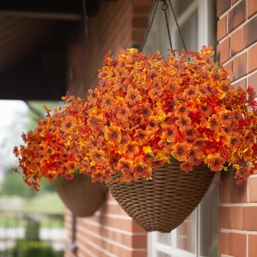 Grunyia 16 Bundles Artificial Fall Flowers for Outdoors Fake Plants Fall Orange