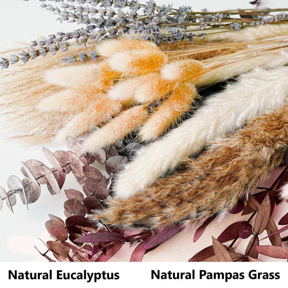 17 In. Red Pampas Grass Bouquet Indoor Artificial Lavender and Eucalyptus Dried
