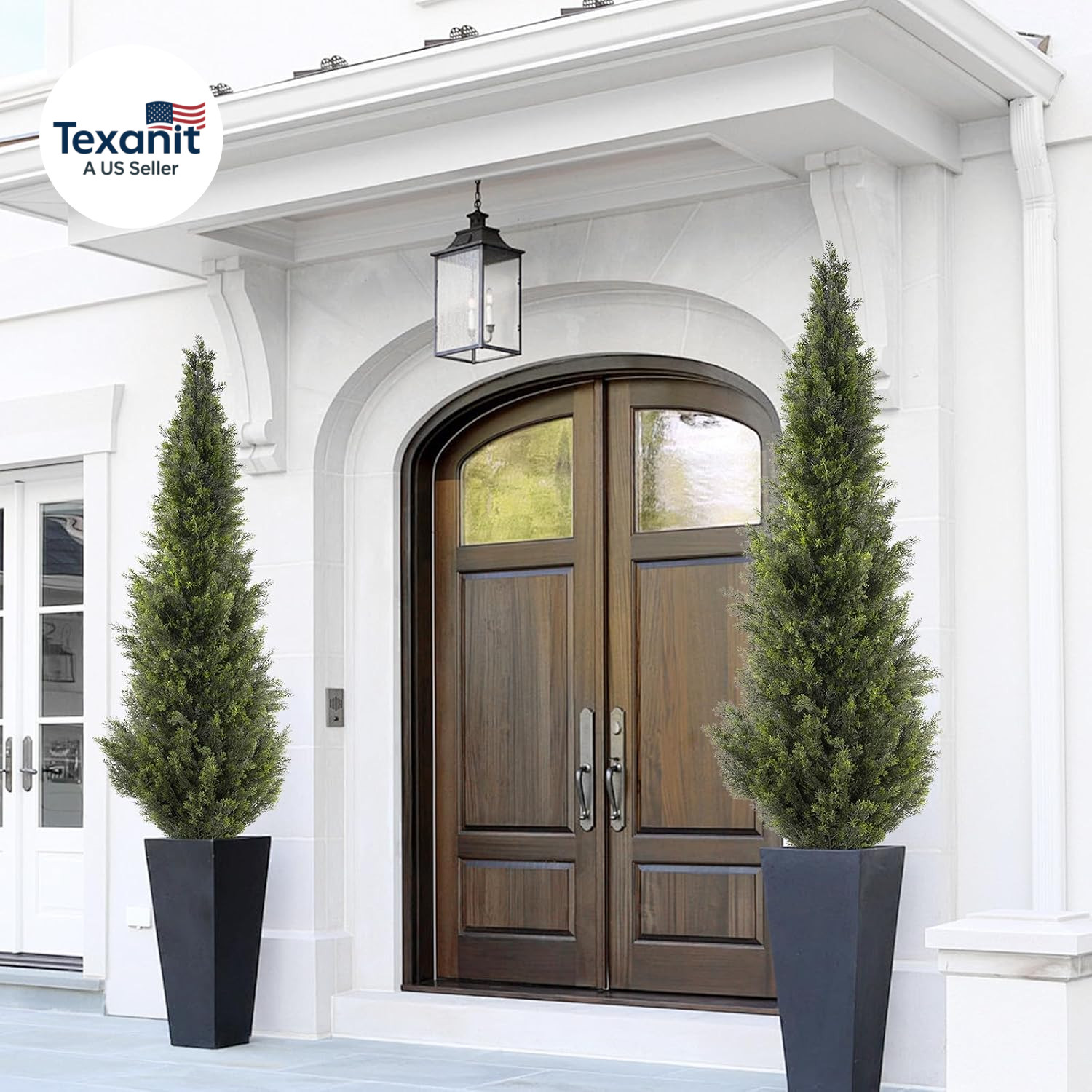 6FT Artificial Cedar Topiary Trees, Set of 2 Realistic Outdoor Indoor Fake Potte