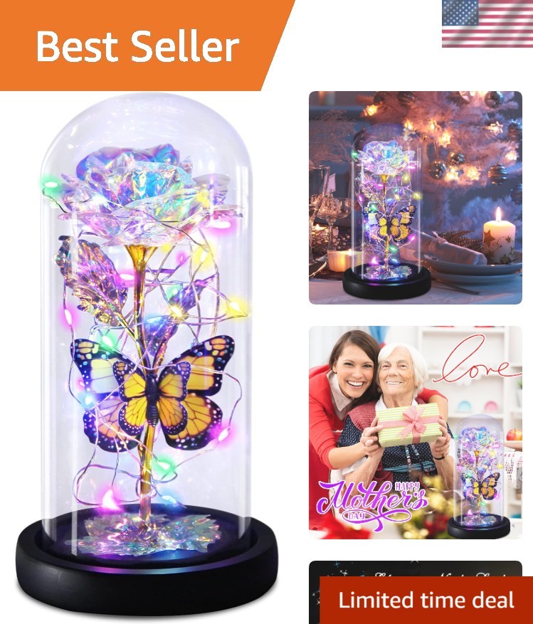 Charming Galaxy Rose with Butterfly – Glass Dome Gift for Special Moments