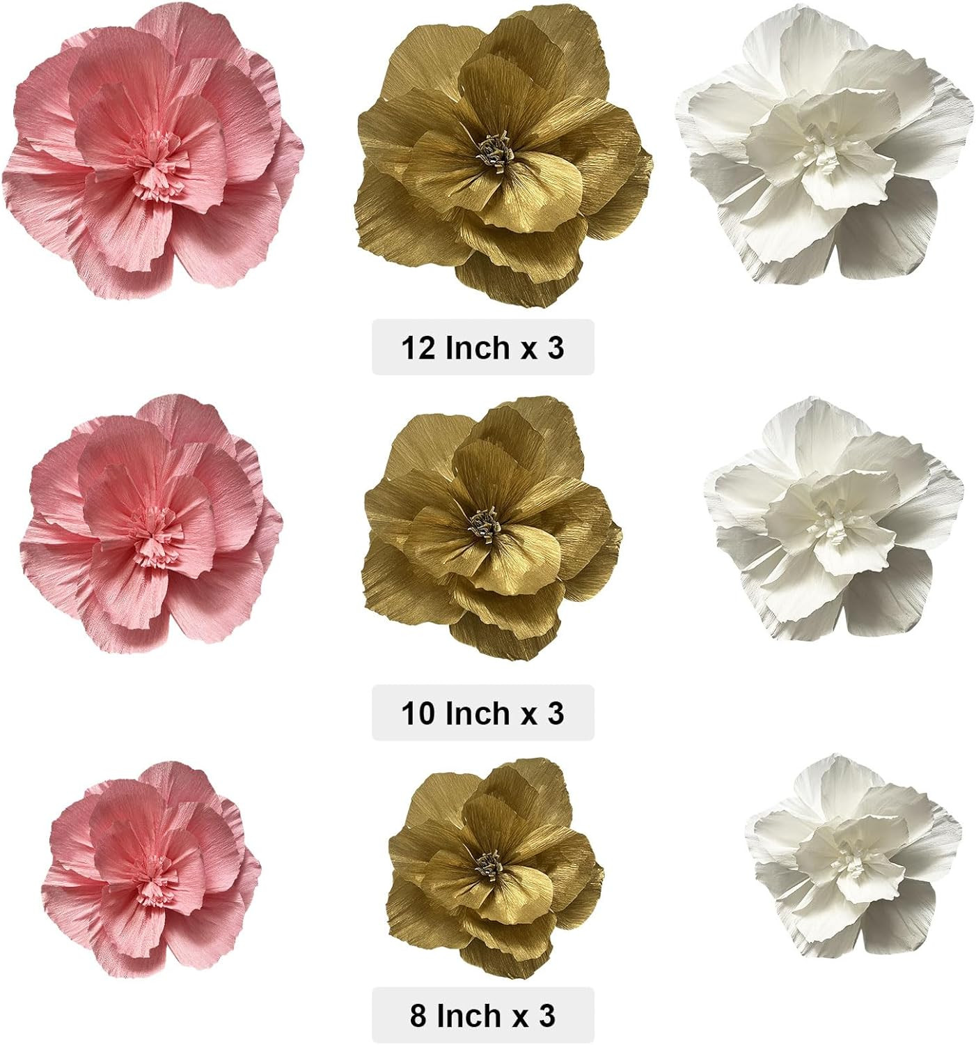 Crepe Paper Flowers Decoration for Wall Total 9 Pcs, Artificial Flowers Backdrop