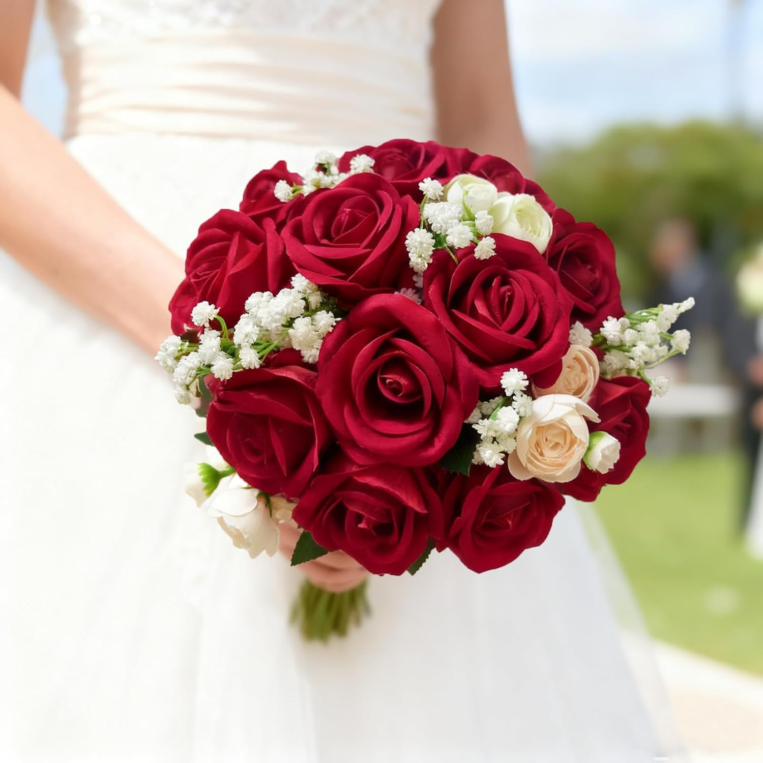 100 Pcs Red Fake Roses Bulk Artificial Flowers, Artificial Velvet Silk Roses Bou