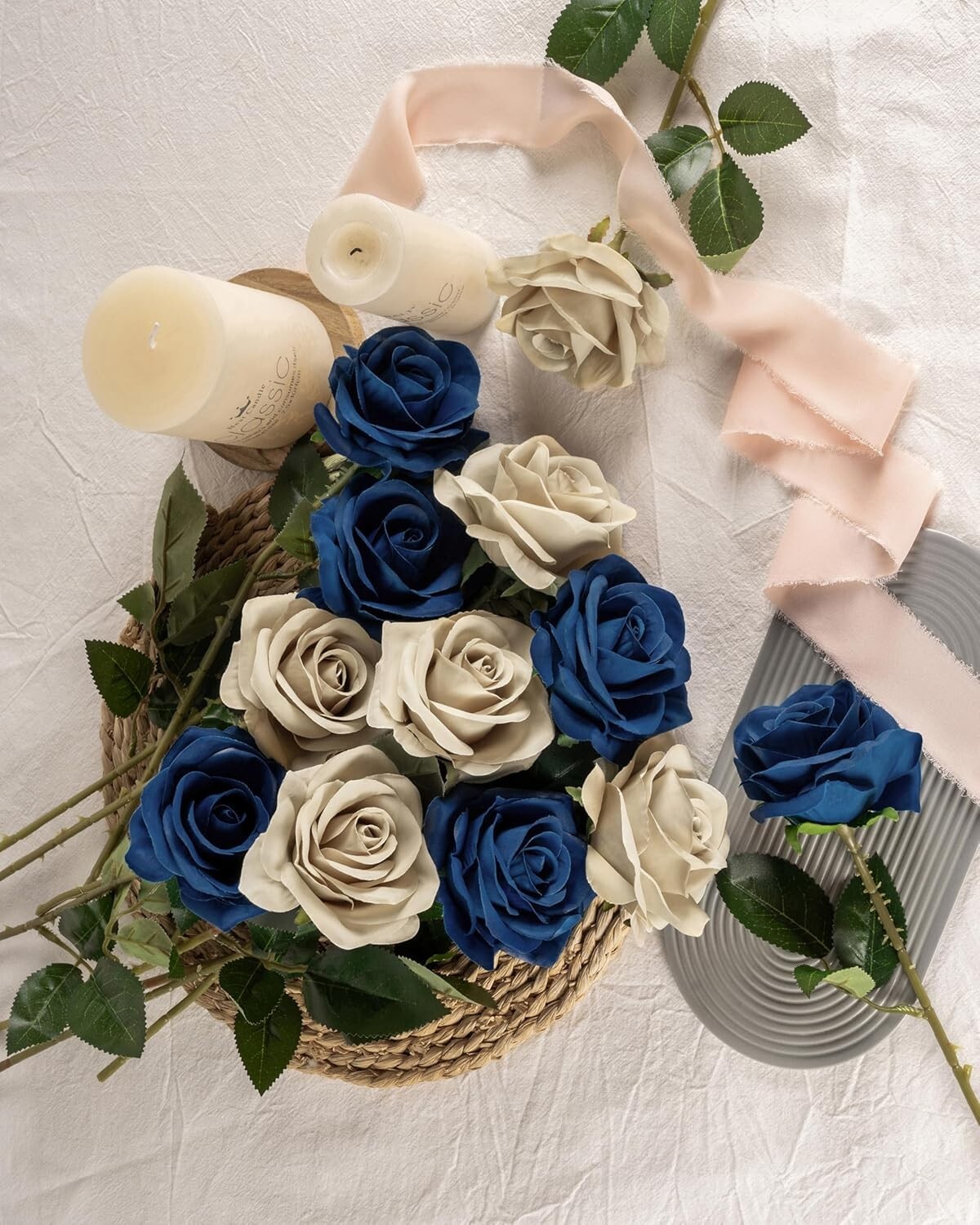 Pack of 10 Navy Blue Silk Roses – Perfect for Wedding Arrangements & DIY